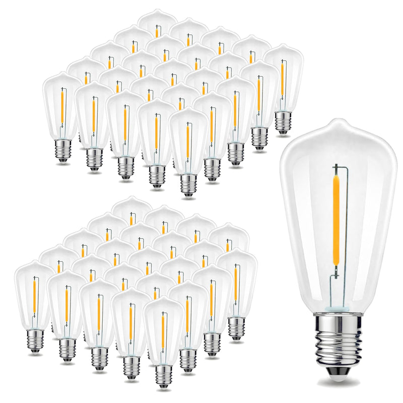 50 Pack ST38 Replacement LED Light Bulbs, 0.6W Equivalent to 7W, 40LM, Plastic, Warm White 2700K, Shatterproof Outdoor String Lights, E12 Base Vinatge LED Edison Bulbs for Patio, Non-Dimmable 50