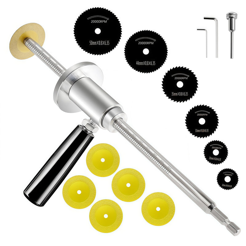 Inside PVC Pipe Cutter, 7" Adjustable Cutting Depth for 1-1/2" to 8" Pipes, w/6 Diamond Cutting Wheels & Saw Tooth Blades & Handle, 1/4" Hex Shank Pvc Cutter Tool for Drills