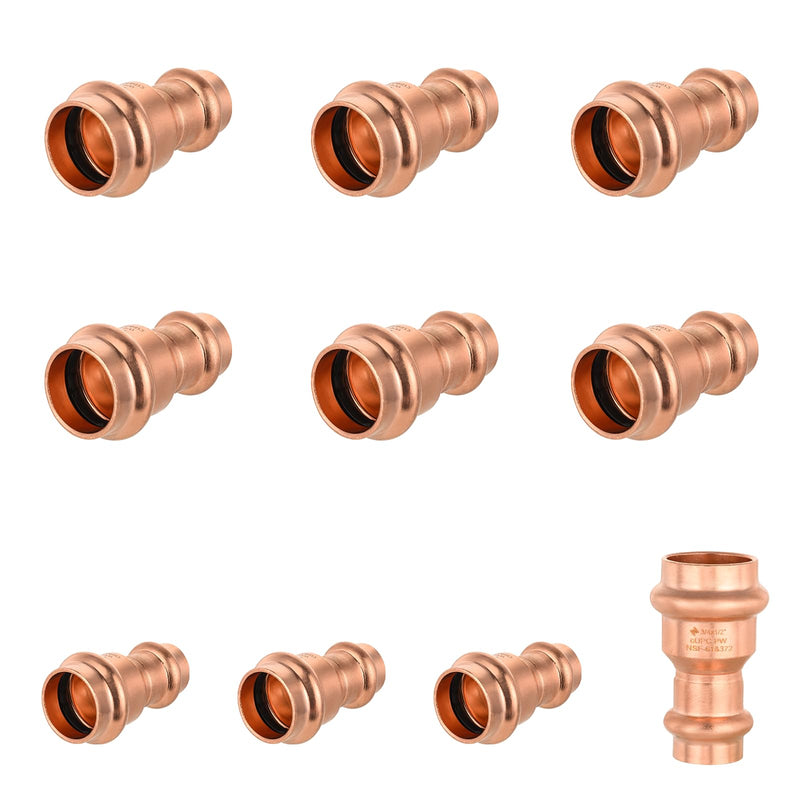 10-Pack Niikappu Copper Press Coupling 3/4" x 1/2", With Stop(PRESS015-10) 10 3/4" X 1/2"