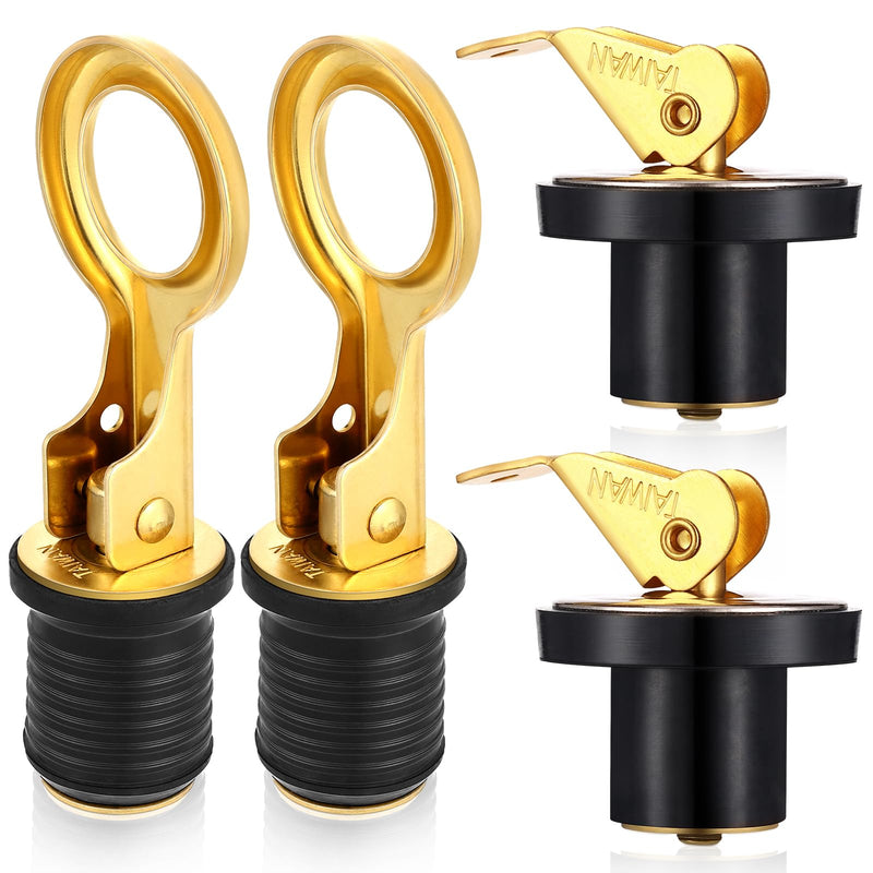 4 Pack 1 Inch Marine Drain Plugs Set Brass Snap Lock Baitwell & Snap Handle Drain Plugs for Boat Yacht Kayak Boat Yacht Kayak Marine Rust Proof Accessories