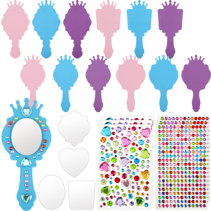 Liliful 36 Pack Princess Foam Mirror Kits Decorate Your Own Princess Mirrors Party Supplies Unbreakable Crafts for Party Favors Birthday DIY Decorations (Stylish,Pink,Purple,Blue) Stylish Pink, Blue, Purple