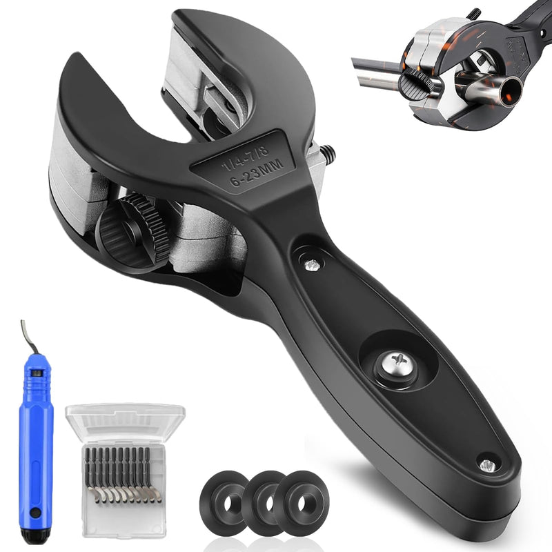 Ratcheting Pipe Cutter Tool,Ratchet-Type Tube Pipe Cutter,One-Hand Fast Pipes Cutting Tool,for Cutting 5/16-1-1/8 Inch Pvc Stainless Steel Copper Aluminium,Quick Cut Ratcheting Tubing(Black,1/4"–7/8") 1/4"–7/8" Black