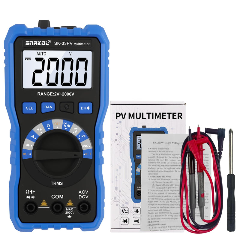 Digital Multimeter Tester, 2000V Volt Meter TRMS, High Voltage Meter for AC DC Voltage, Resistance, Continuity, Diode, Frequency Test with NCV, Backlit LCD Display, Data Hold, Auto-Ranging