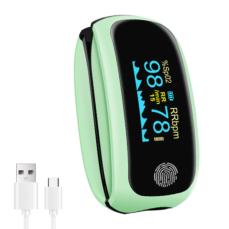 Pulse Oximeter, Rechargeable Fingertip Pulse Oximeter, pulse oximeter with respiration, respiration rate monitor, oximeter finger with pulse ox for Sports Aviation Use Only green