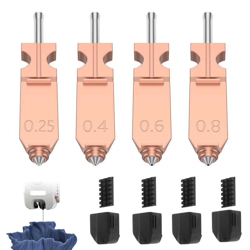4Pack Hotend Nozzles Compatible with AD5X 0.25mm+0.4mm+0.6mm+0.8mm 3D Printer Metal Hot End/Printhead Replacement Include 4Pcs Silicone and 4Pcs Nozzle Brush 4pack(0.25+0.4+0.6+0.8)