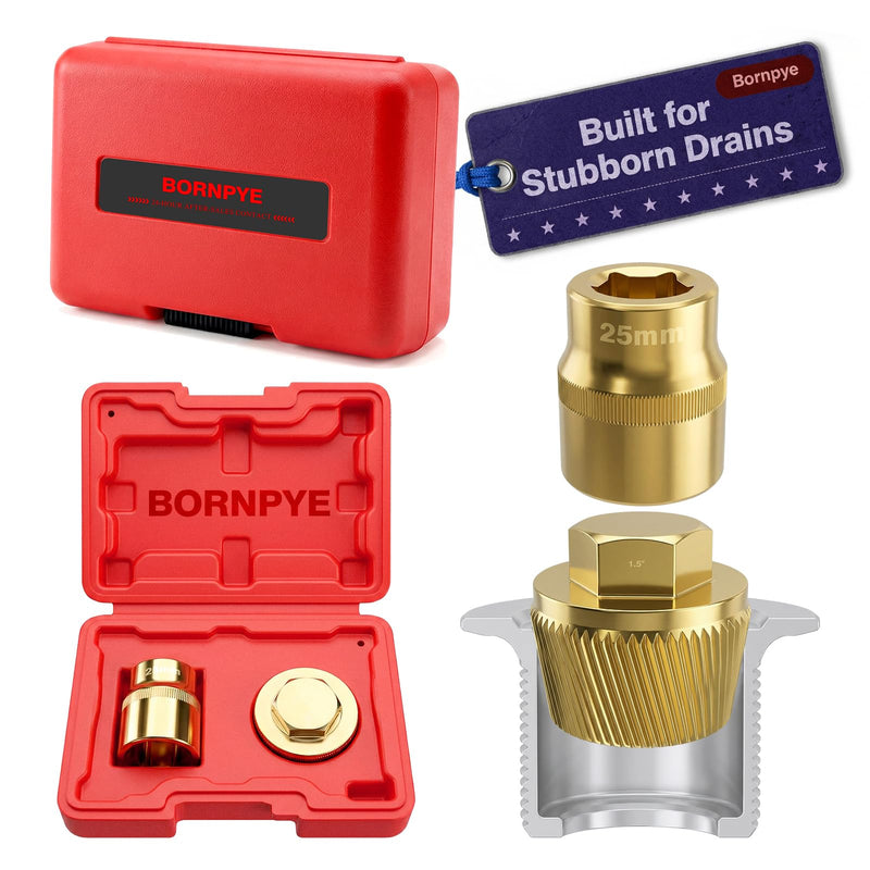 1.5" Tub Drain Removal Tool with 1-inch Socket, Pipe Nipple Extractor for Remove The Old, Broken, Stubborn, Rusted Drain Tub Bathtub Stopper Strong Grab Plumbing Tool with Solid Storage Case LHX2pcs