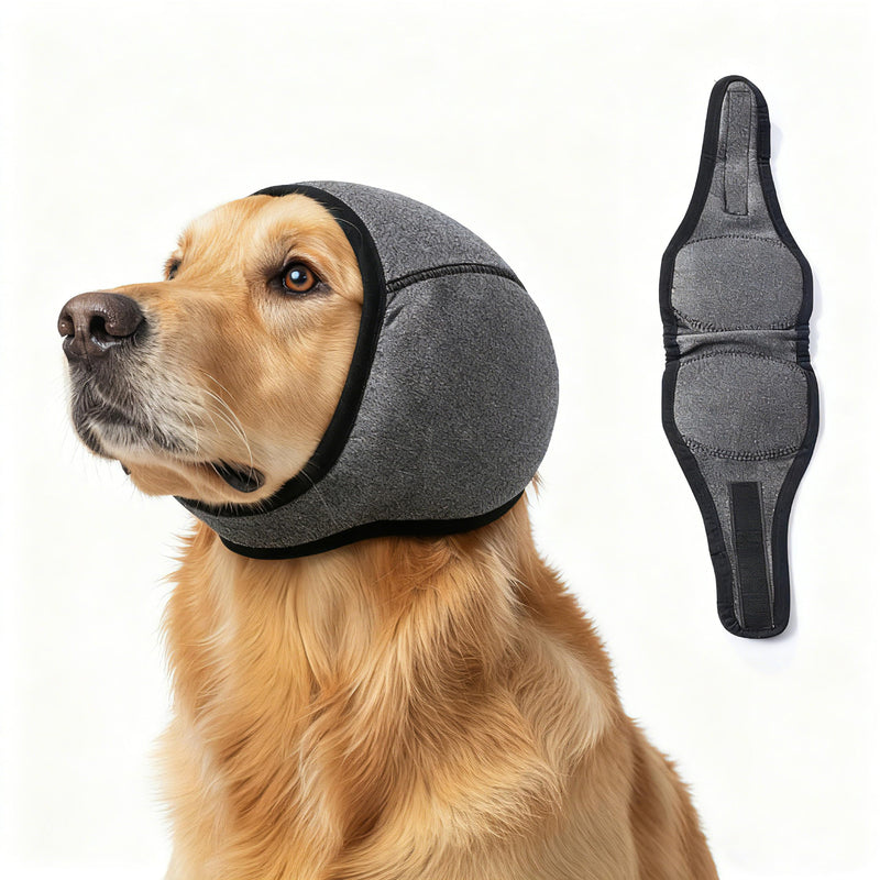 Dog Ear Muffs, No Flap Ear Wraps for Dogs Hematoma - Waterproof Elastic Ear Cover with Calming Hoodie Black Large