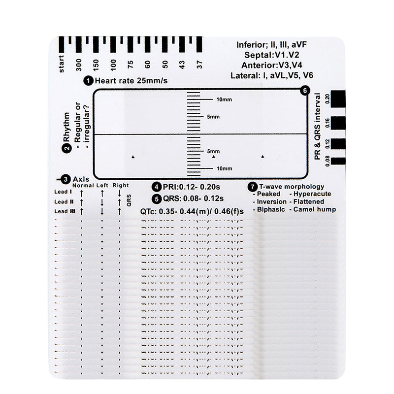 20 Pcs ECG 7 Step Ruler, Transparent EKG Calipers Ruler for ECG/EKG Interpretation, Plastic EKG Card, Portable ECG/EKG Rhythm Pocket Card Measuring Tool, Follows 7 Step Plan