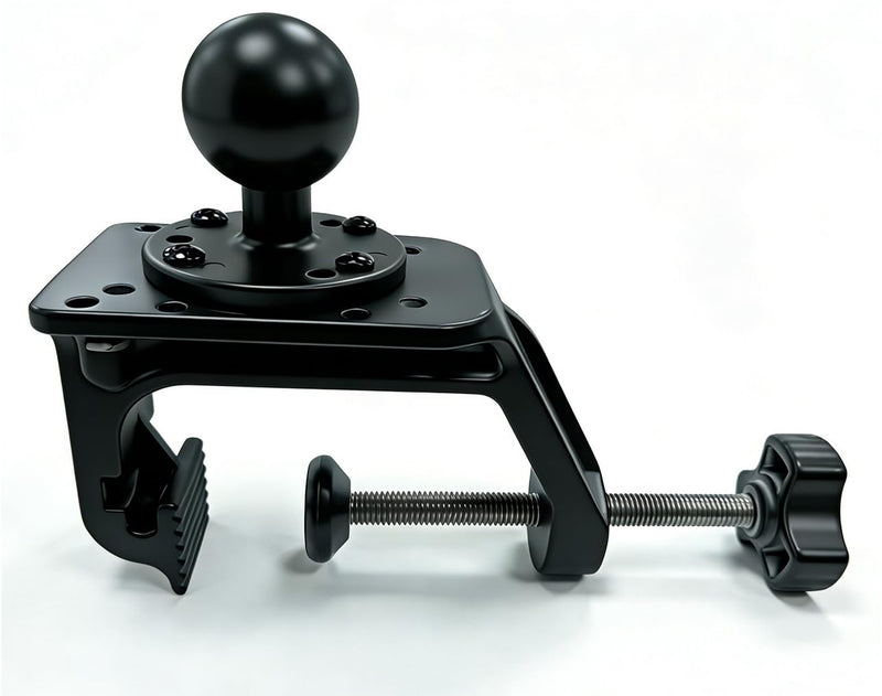 Strg C-Clamp Mount with 1.5" C Size Ball Round Base, Aluminum Support Clamp Boat Mount Universal C Claw Holder Compatible with 1.5" C Size Ball Double Socket arm for Phone GoPro GPS Mounting and More C Clamp + Round Mount