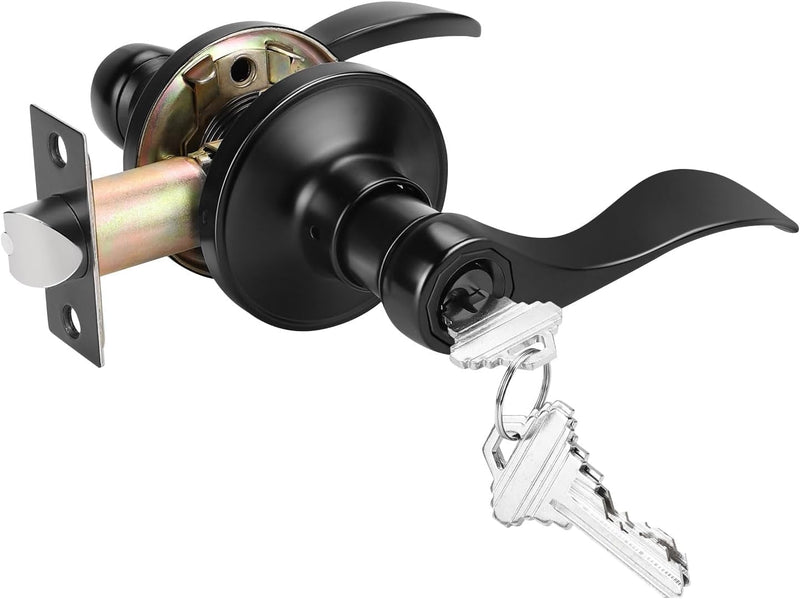 Cabagii Wave Style Door Lever Keyed Entry Black Door Handle with Lock, Entrance Lever Reversible for Left/Right Handed for Office or Front，1 Pack