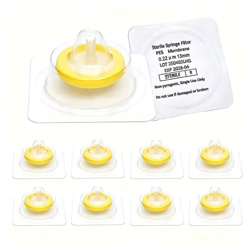 50PCS Syringe Filter PES Hydrophilic Filtration Sterile Lab Filters 0.22μm 13mm Membrane Diameter Individually Packed Yellow (13mm-0.22um) PES-13MM-0.22UM 50