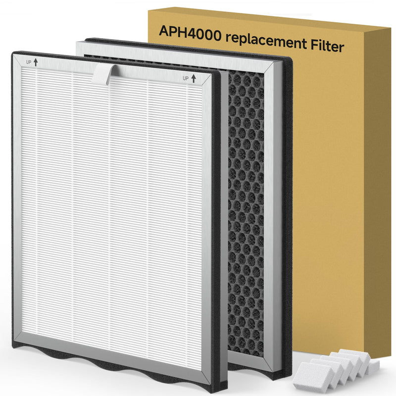 2 Packs Upgraded APH4000 Replacement Filter Compatible with KNKA APH4000 Air Purifier, 2-in-1 Main Filters and Activated Carbon Filter with Extra 6 Aroma Pads 2 Packs