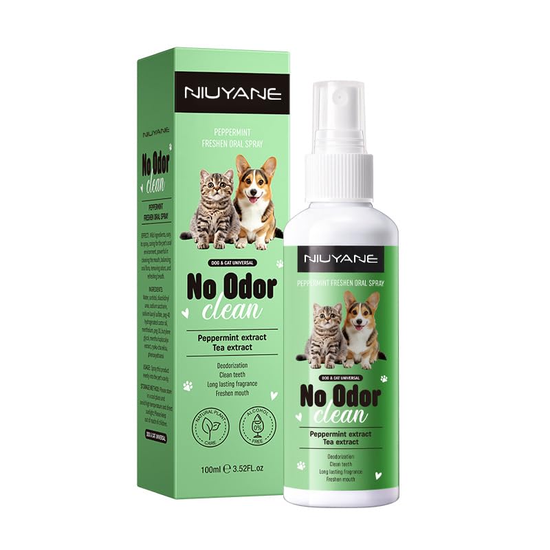 PET Cat Dental Care Spray, Peppermint Freshen Oral Spray, Prevent Bad Breath & Infections, Relieve Gum Redness, Reduce Plaque & Tartar, No Brushing, 3.52 Fl Oz