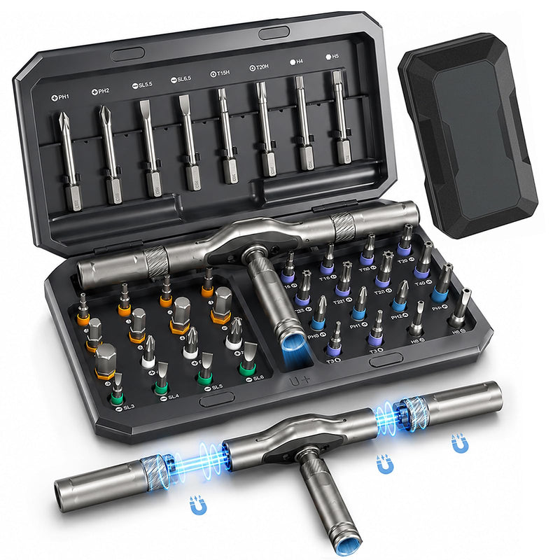 42 in 1 Magnetic Ratcheting T Handle Screwdriver Set with Storage Case | Storage Case, Home, Computer, Furniture, Bicycle Screwdriver Set（42 in 1)
