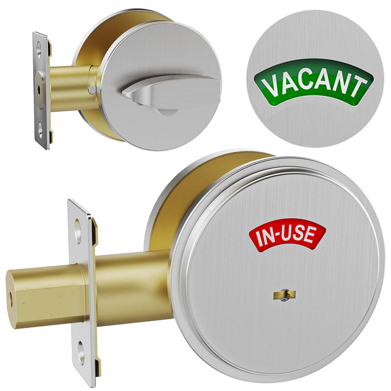 Grade 2 ADA Commercial Heavy Duty Privacy Deadbolt with Occupancy Indicator, Reversible Left/Right Handed, 2-3/4" Backset Vacant/In-use Bathroom door lock for Office/Resturant/Gym (1, Silver) 1