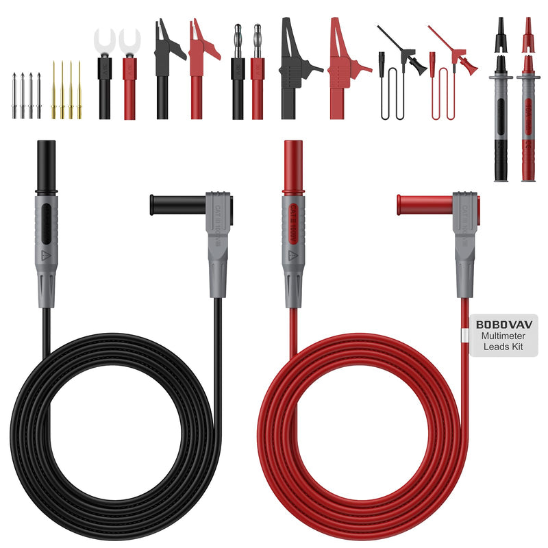 Multimeter Leads Kit, 24PCS Non-Slip Test Leads Set with Flexible Silicone Extension Leads, 8 Interchangeable Probe Tips and Alligator Clips, Cat III 1000V for Electricians & Auto Repair