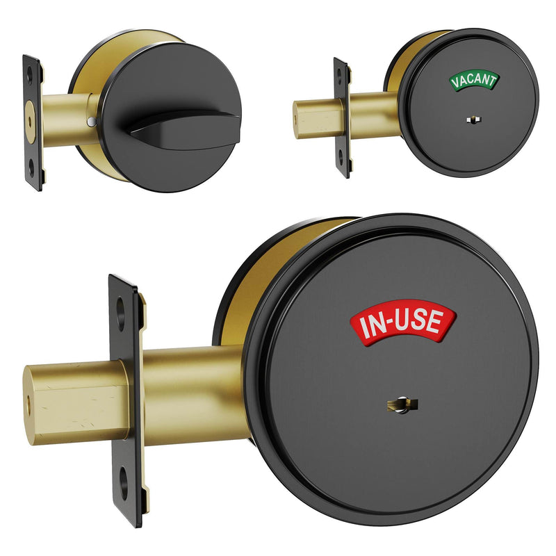 Commercial Grade 2 Occupancy Indicator Deadbolt, Heavy Duty Privacy Bathroom Lock, UL 3-Hour Fire Rated, 304 Stainless Steel, Fits Door Thickness 1-3/8" to 2" (1, Black)