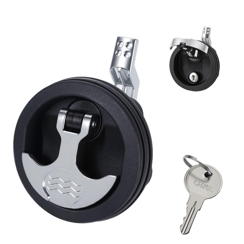 Boat Door Latch Fits 2-1/2" Hole Flush Mount Floor Latches,Marine Grade Nylon T-Handle Locking Latch,Boat Cam Latch black