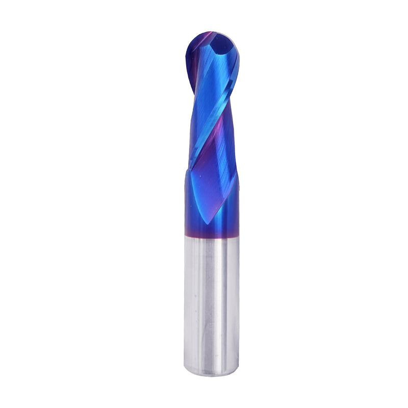 NE11 CNC Router Bits Carbide Ball Nose End Mill with Nano Blue Coating 1/2inch Shank 3inch OVL for Side Milling End Milling Finish Machining(1/2" CD X 1-1/4"CL X 1/2" SD X 3" OL) Nano Coated