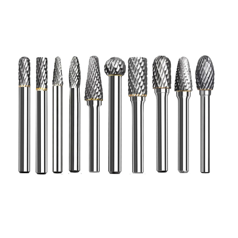 10PCS Carbide Burr Set 1/4" Shank for Dremel Wood Carving Bits，Carbide Drill，Metal Grinding，Burr Bits for Metal CB6SD-10