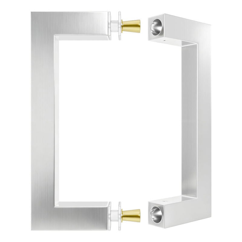 Ranbo 6" Center-to-Center Brushed Nickel Glass Shower Door Handle, Back-to-Back Square Tube Pull, Fits 1/4" to 3/4" Glass and 1-3/8" to 2-3/16" Wood Doors, 1.0mm Thick 304 Stainless Steel 6 Inch