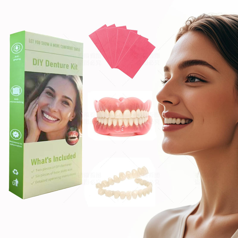 DIY Denture Kit - Top & Bottom Fake Teeth with Comfort Fit for Everyday Use, Natural-Looking Emergency Replacement Solution (Universal Sizing)-TT01 Green