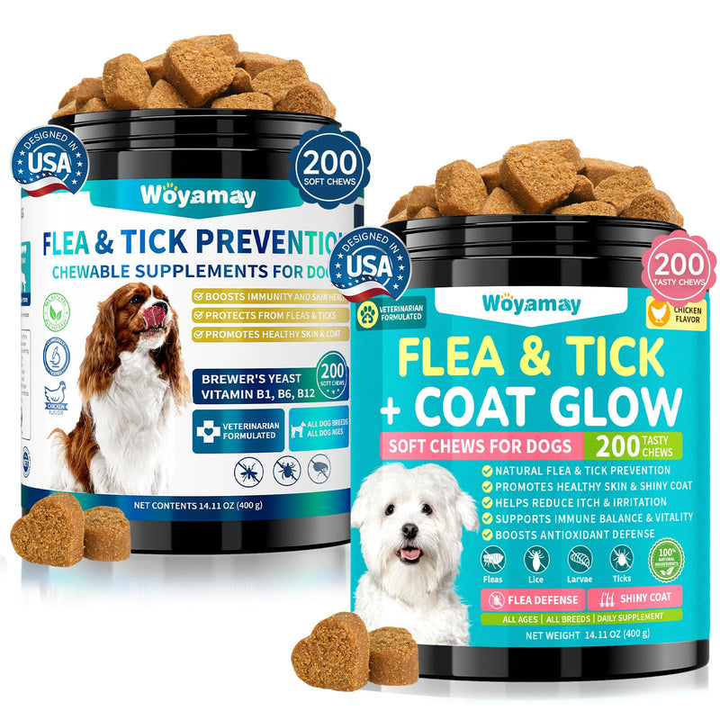 Flea + Coat Glow Soft Chews, Flea and Tick Prevention for Dogs, Dog Flea and Tick Treatment Chewable, Reduces Itch & Shedding with Fish Oil & Neem, 400 Chewables for All Breeds & Sizes