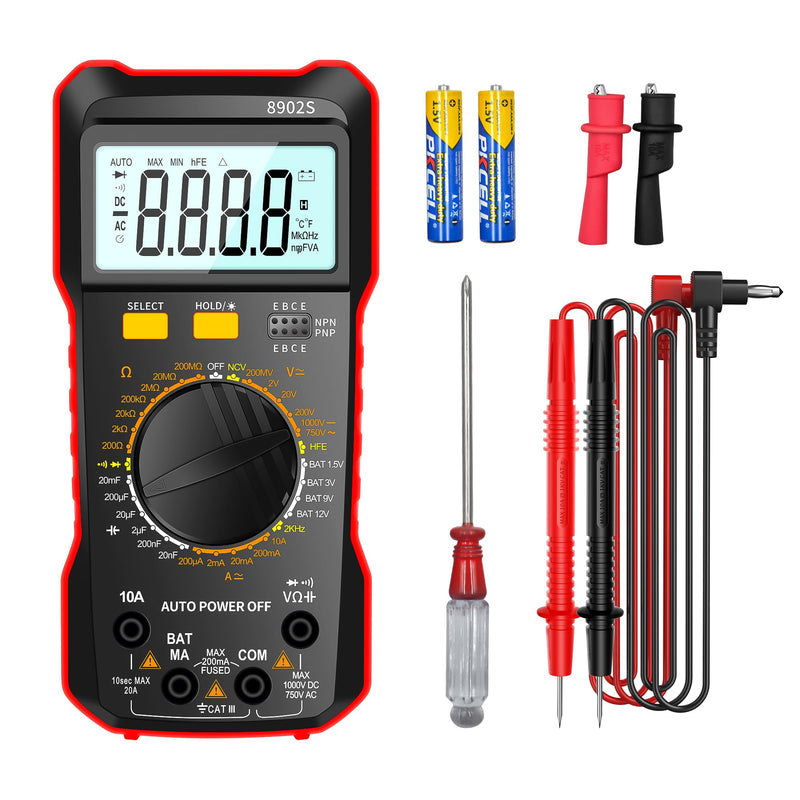 Digital Multimeter Multi Tester 2000 Counts Manual-ranging Measurable DCV ACV DCA ACA Capacitance Resistance Frequency with Over Range Protection Backlight LCD Displaying Back Bracket