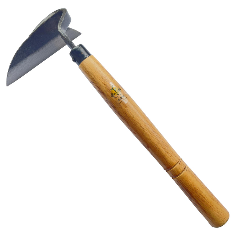 alanx 12 Inch Japanese Gardening Hand Weeding Sickle, Weeding Hoe with Long Wooden Handle
