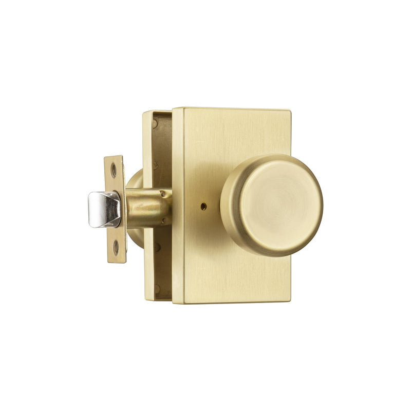 Satin Brass Interior Door Knobs, Pismo Doorknob for Bath & Bedroom, Gold Door Knob with Lock Privacy Satin Brass