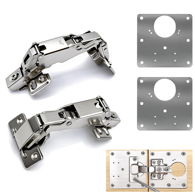Cabinet Hinges-2Pack 180 Degree Lazy Susan Cabinet Door Hinge Frameless﻿(Full Overlay) Stainless Soft Close Cabinet Door Hinges with Mounting Screws and Repair Plate