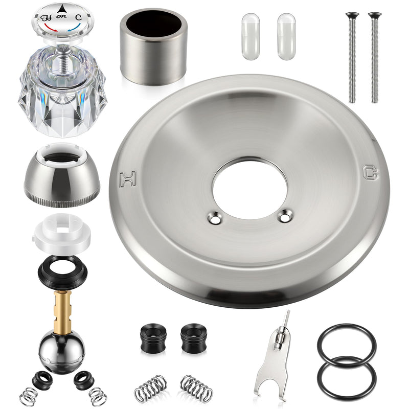 Shower Handle Renovation Repair Trim Kit Compatible with Delta RP54870, Single Function Tub Trim Kit Compatible with Delta 600 Series Shower Valve, Acrylic Handle (Brushed Nickel) Brushed Nickel