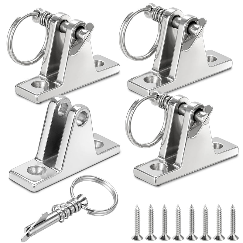 4 Pcs Bimini Top Deck Hinge, 304 Stainless Steel Marine Hardware with Pin, Ring and Screws, Boat Bimini Top Parts for Pontoon, Fishing & Ski Boats 4 Pieces