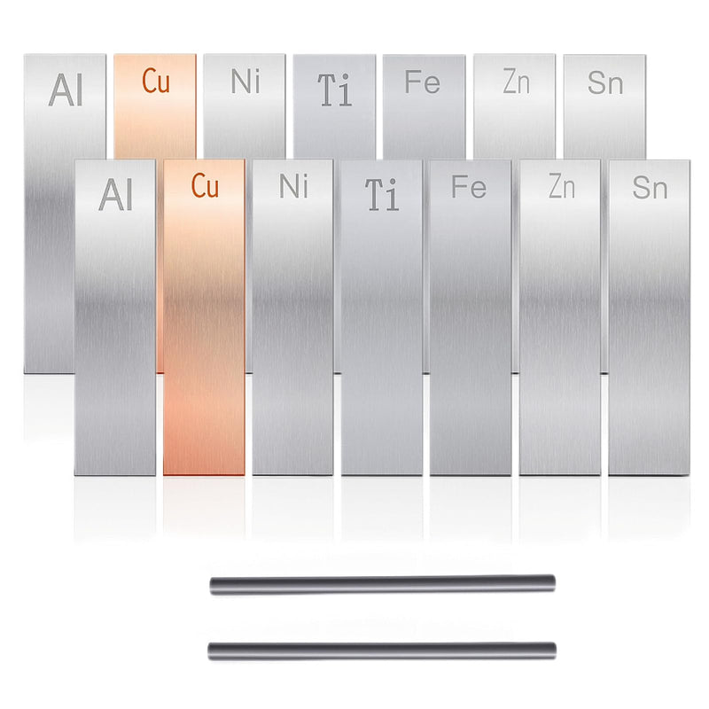 16 Pcs Metal Electrodes Set Electrode Strips 0.04"x1"x3.94" Tin, Nickel, Titanium,Zinc,Aluminum,Copper,Iron,Carbon for Scientific Experiments Electrochemical 16