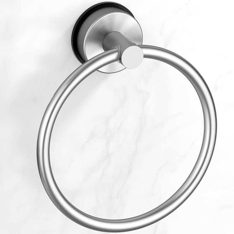 BKV Suction Cup Towel Ring,Hand Towel Holder for Bathroom,Stainless Steel Heavy Duty Round Towel Hanger for Bath,Kitchen-Brushed Nickel Silver
