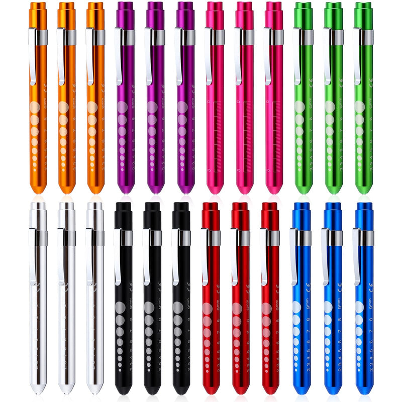 Lewtemi 24 Pack Penlight for Nurse Bulk LED Reusable Diagnostic Pen Light with Pupil Gauge Pocket Clip for Employee Eye Doctor Nurse Gifts Hospital Staff Daily Use, 8 Colors