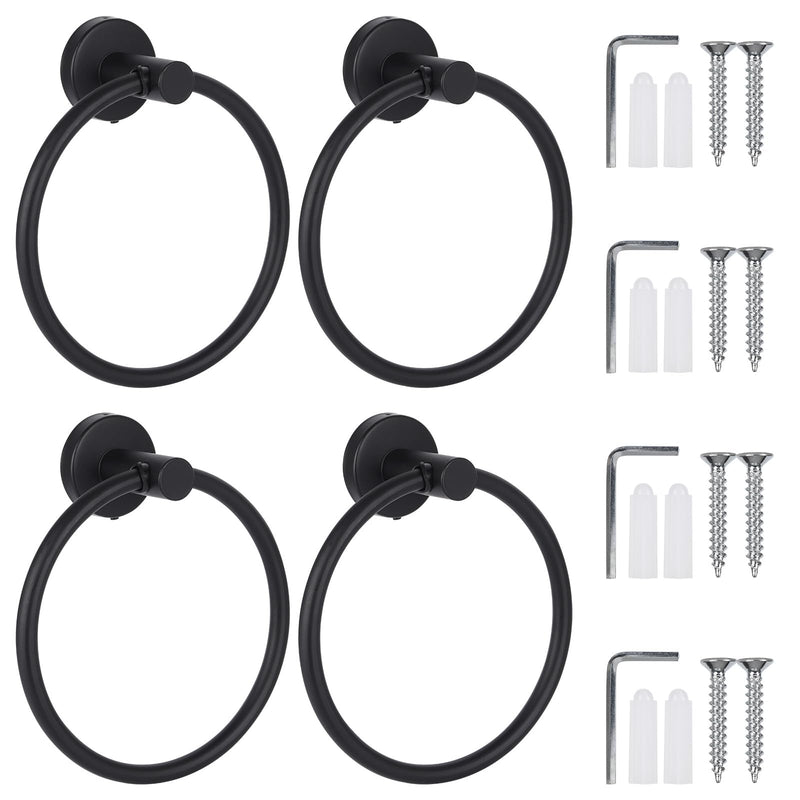 4 Pack Black Towel Ring, Stainless Steel Hand Towel Holder for Bathroom, Modern Round Towel Hanger Towel Rack Round Wall Mounted for Bath, Kitchen