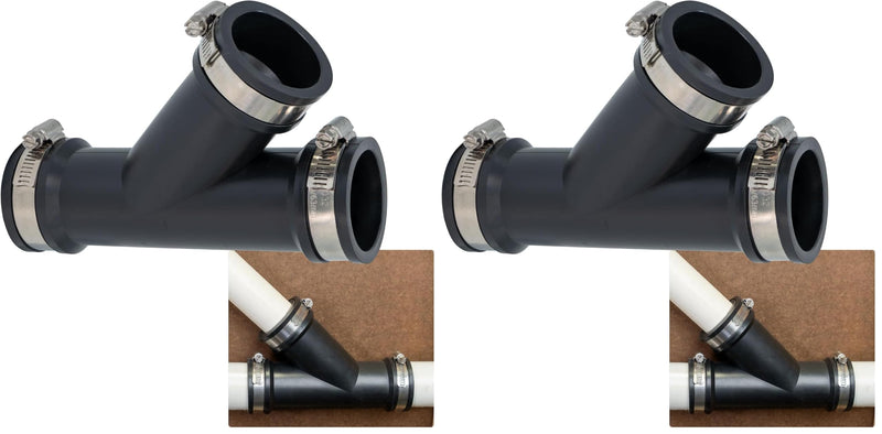 Fernco 2 in. Hub Flexible PVC Wye DWV Pipe Fitting Connector for Cast Iron, Steel and Plastic Connections in Black (Pack of 2) 2 Inch (Pack of 2)