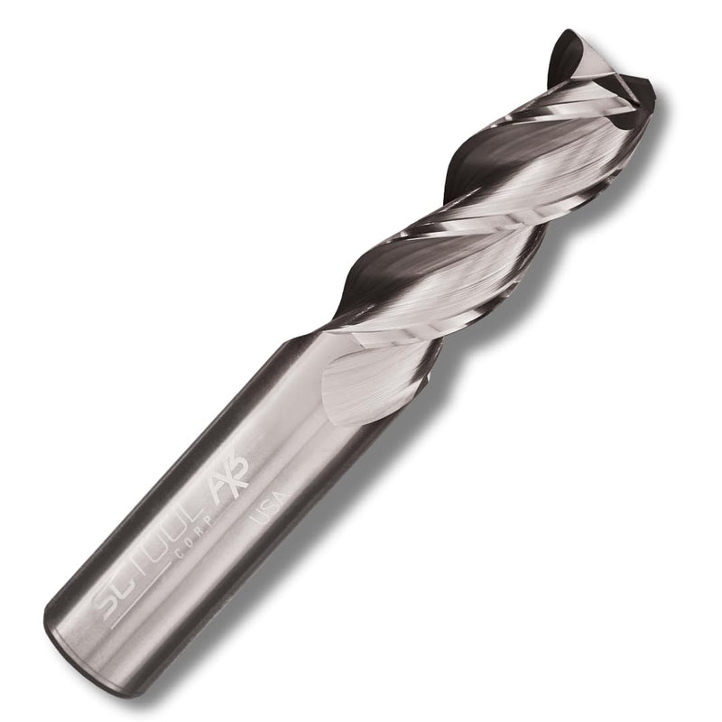 SCT10172 AX3 3-Flute, 3/8" Diameter, 1-1/4" Cutting Length, Square End, Center Cutting, 3" OAL, Un-Coated, 3/8" Shank Dia., High-Performance Aluminum & Non-Ferrous Machining SCT10172 (ø.3750" x 1.250" LOC)