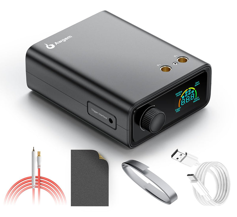 11000W Battery Spot Welder, Awgem 0.1-0.3mm Portable Spot Welder with Rotary Knob 100 Gears, Auto Modes, Dual-Pulse, for Lithium Battery Repair and Welding SK1P1