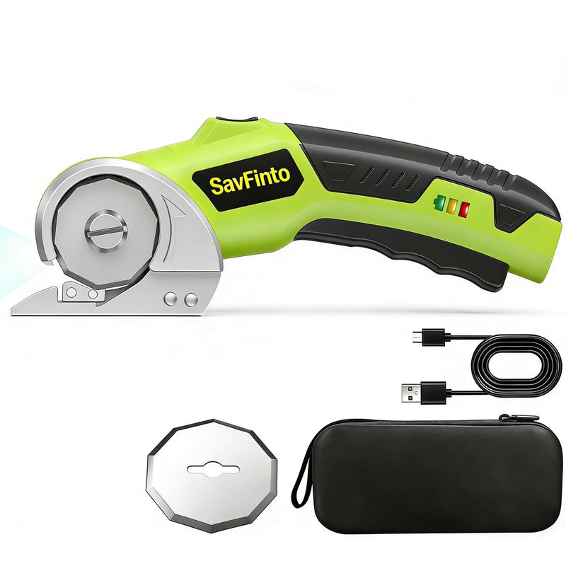 Electric Scissors with LED Light - Brushless Motor, Tungsten Steel Blade for Cloth, Cardboard, Leather, Carpet Cutting