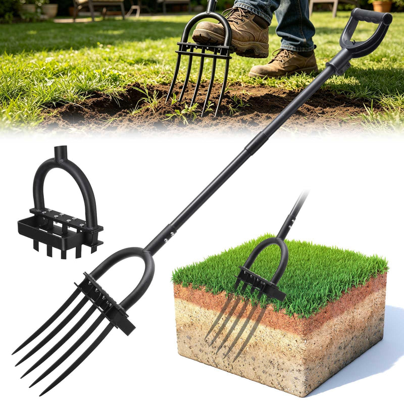 Broadfork Garden Tool, 55IN Pitch Fork for Gardening 5-Tine Heavy Duty Garden Fork with Ergonomic D-Grip Handle for Digging Loosening Soil Cultivating Weeding Composting 55 IN Large