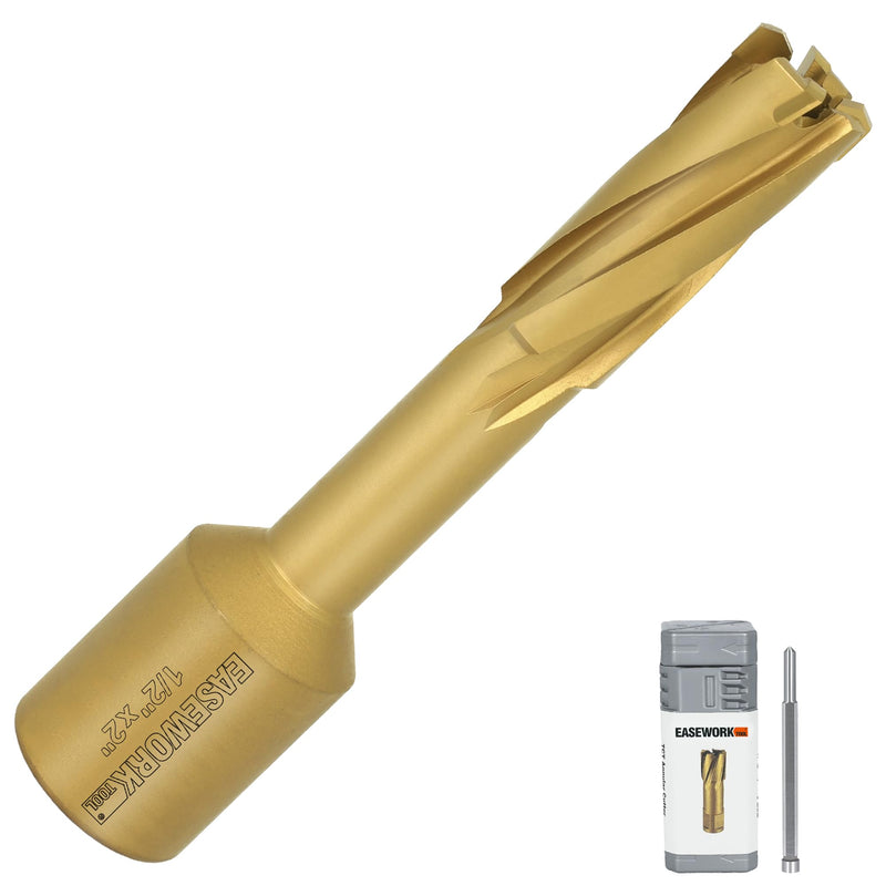 EASEWORK TOOL Carbide-Tipped Annular Cutter, 1/2-inch Cutting Diameter x 2-inch Cutting Depth, 3/4" Weldon Shank, TCT Mag Drill Bit with Advanced PVD Nano-Coating 1/2" * 2"