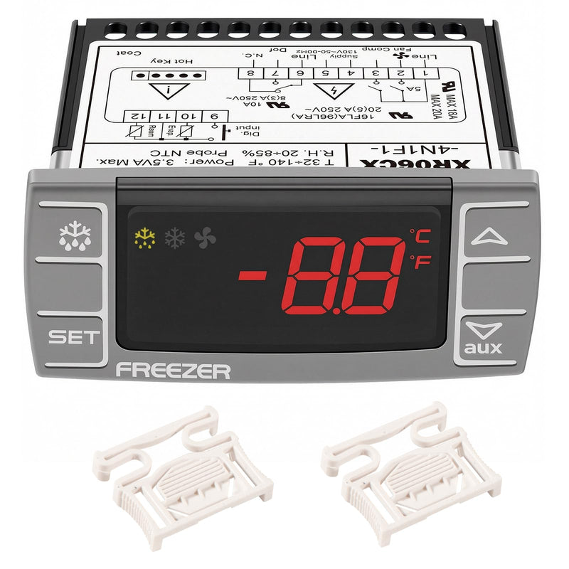 Replacement for Dixell XR06CX-4N1F1 Temperature Controller, Digital Thermostat for 120V Commercial Refrigerator & Freezer, Dual NTC Input, Compressor Fan Defrost Control