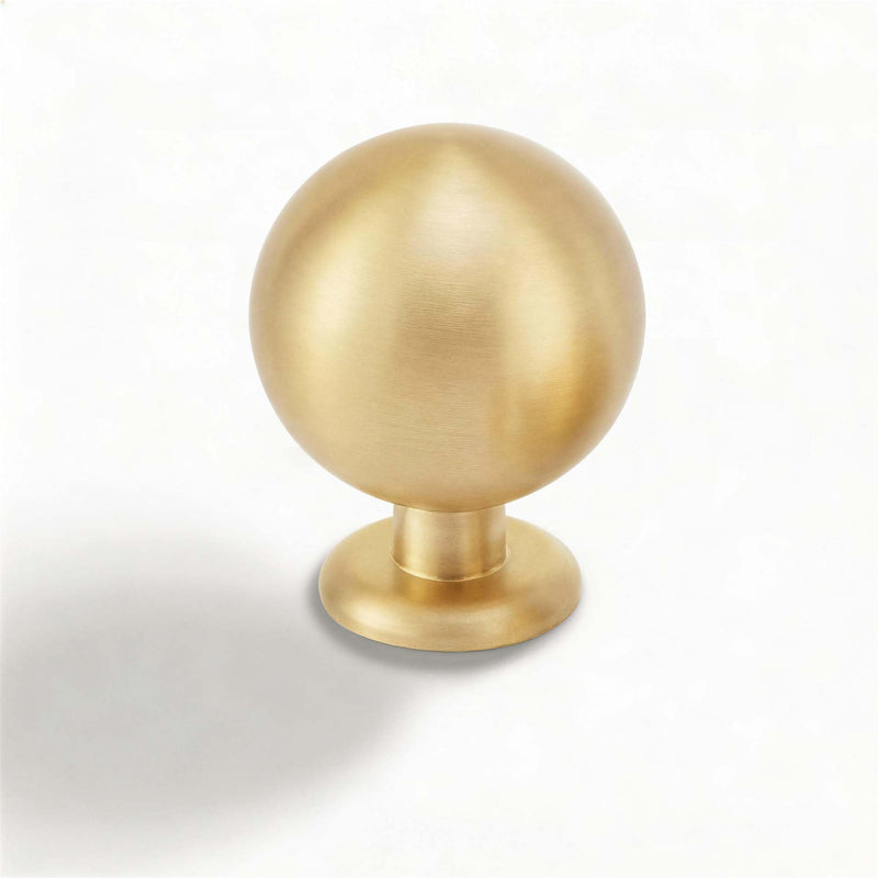 5-Pack Solid Brass Round Ball Cabinet Knobs, 1.1 Inch Brushed Gold Drawer Knobs, Modern Heavy Duty Sphere Dresser Pulls, Luxury Decorative Furniture Hardware for Kitchen Bathroom 5