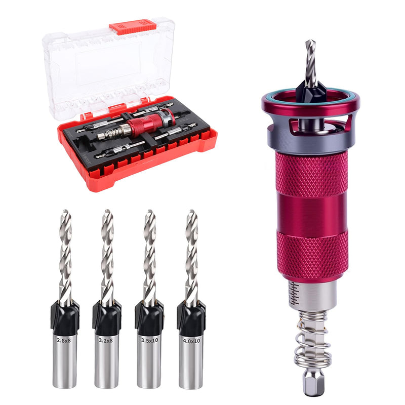 LICAEVEY Countersink Drill Bit Set, Semi Automatic Adjustable Depth Stop Drill Bit with 5 HSS M2 Bits & Hex Shank for Woodworking