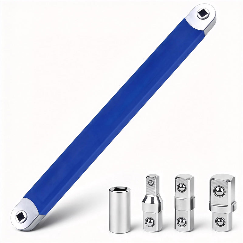 Offset Extension Wrench Impact Ready 3/8" for Tight Spaces, Wrench Extender Tool with 3/8", 1/4", 1/2" Square Drive Adapters and 1/4" Socket (BLUE) Blue