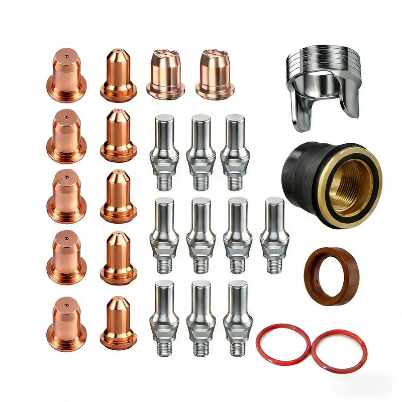 27pcs Plasma Cutter Torch Tip Consumables IPT-60 PT-60 IPT-40 PT40 0.9mm .035" /1.0mm .040" / 1.1mm .045" Electrode Shield Cap/Stand-off/Swirl Ring/O-Rings Plate Cutting/Grid Cutting/Gouging/Marking