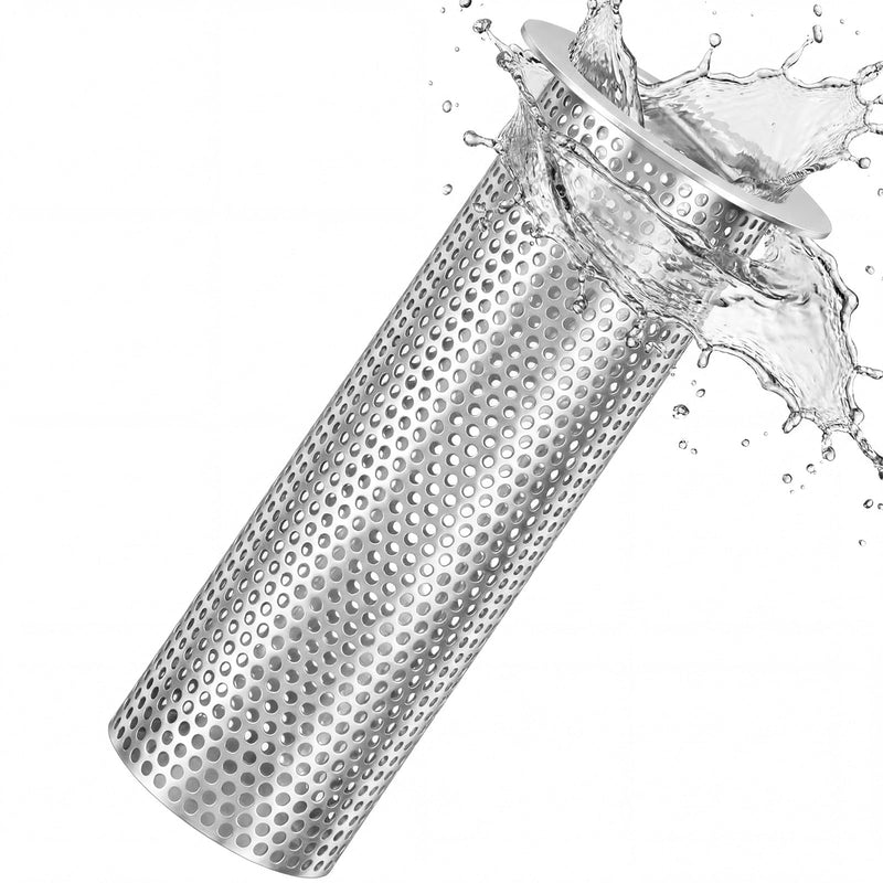 1 Pcs Commercial Floor Drain Strainer Perforated Cylindrical Mesh 316 Stainless Steel Drain Basket with Carry Handle –heavy-duty, for Restaurants, Kitchens, Factory (3" Diameter X 8" Tall) 1 3" Diameter X 8" Tall