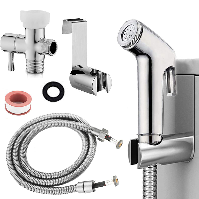 Plastic Handheld Bidet Sprayer Kit – Explosion-Proof Hose, High-Pressure Attachment for Pet Bathing & Diaper Rinsing light sliver